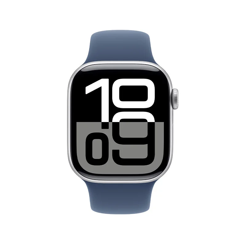 Apple Watch 10 42mm, GPS Silver Aluminium with Denim Sport Band S/M