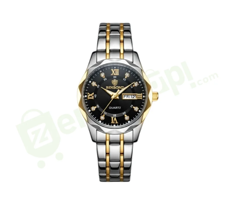 Binbond Original Quartz Watch – Luxury Waterproof Stainless Steel Wrist Watch for Men & Women