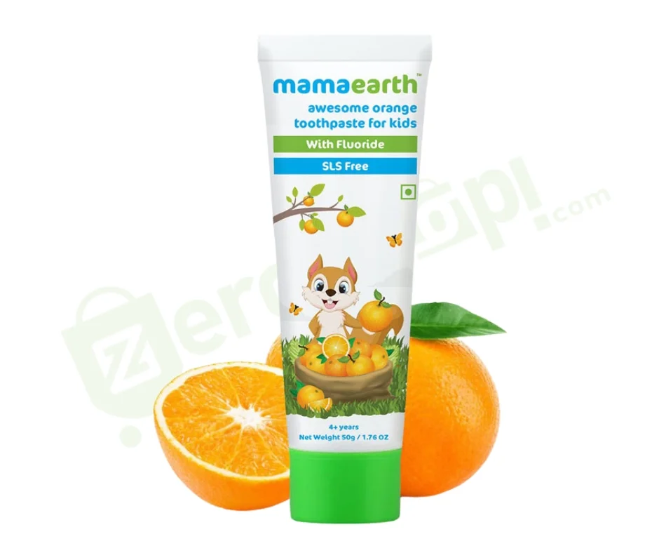 Mamaearth Sulfate-Free Awesome Orange Toothpaste for Kids – With Fluoride | Gentle & Cavity Protection