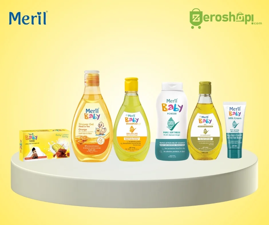 Meril Baby 6-in-1 Combo Pack (Soap + Shampoo + Oil + Powder + Shower Gel + Milk Cream)