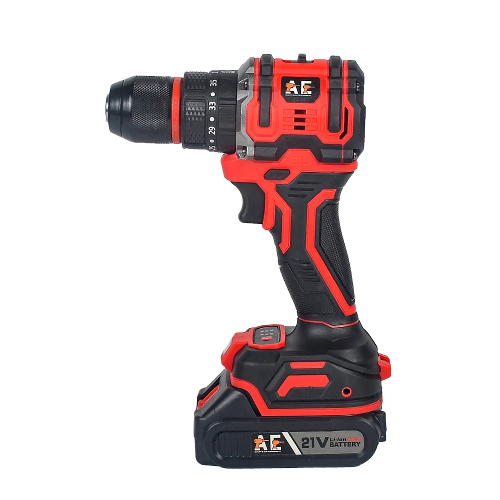 AE 21V Brushless Cordless Drill Machine (Genuine 21V 2.0AH Double Battery)