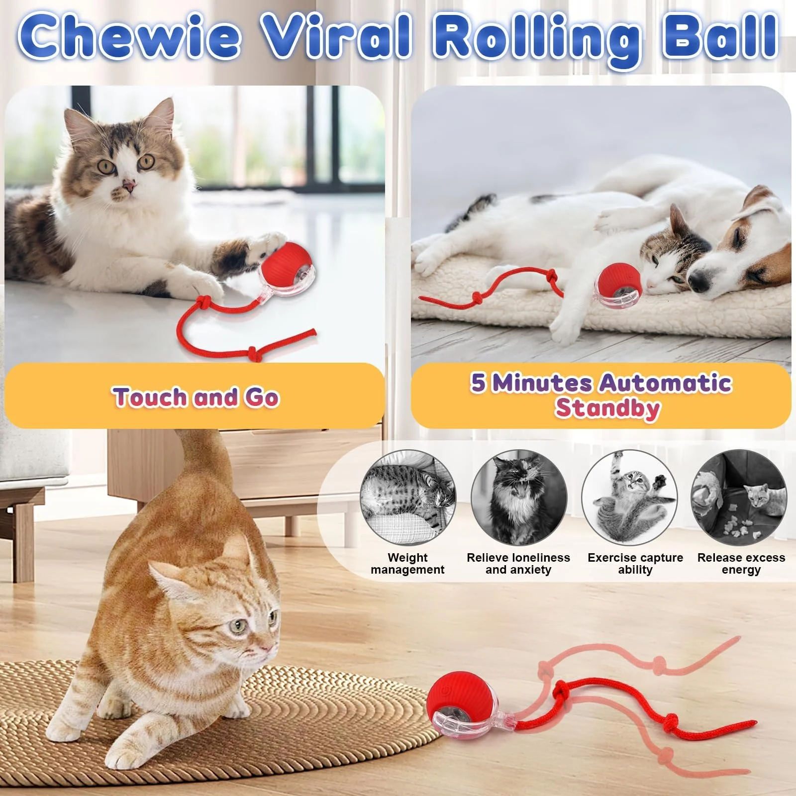 Smart Self Moving Cat Ball Toy USB
