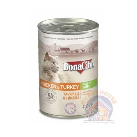 BonaCibo Adult Cat Canned Food Chicken &amp; Turkey in Jelly 400g
