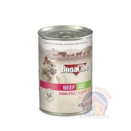 Bonacibo Canned Adult Cat Food Beef Chunks In Jelly (400g)
