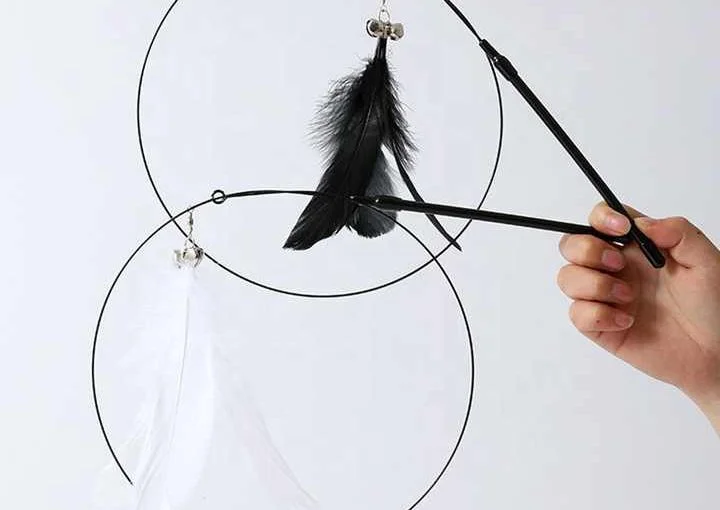 Pet Cat Toy Cat Wand Fluffy Feather with Bell