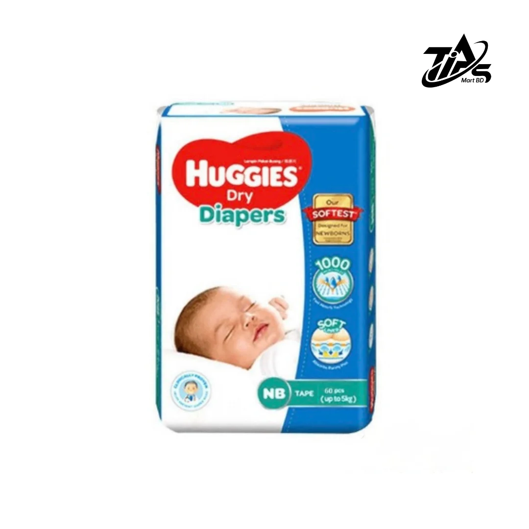 Huggies Dry Diapers NB, 60pcs pack, Nappy Size: up to 5 kg