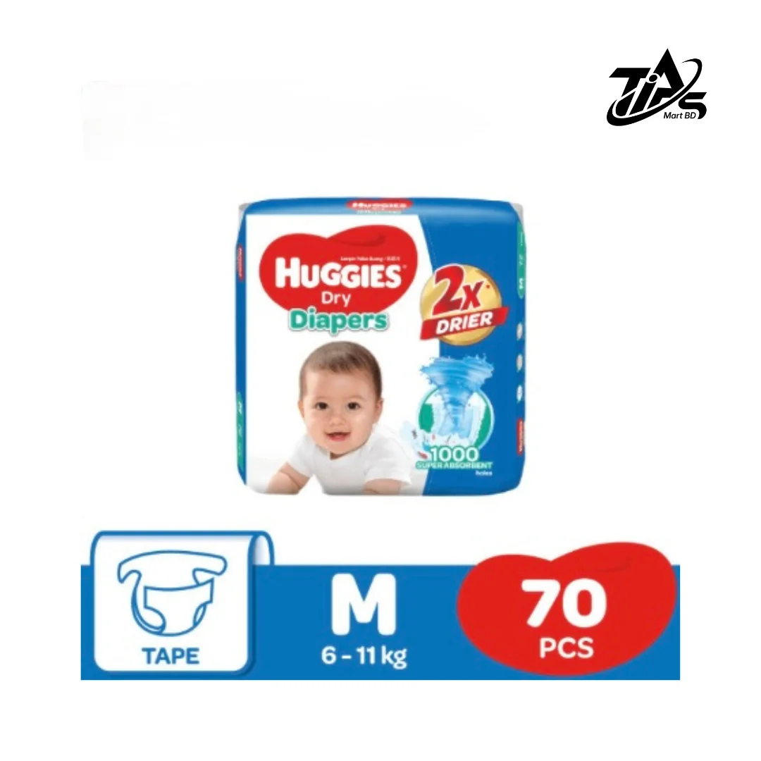 Huggies Dry Diapers M, 70pcs pack, Nappy Size: 6 to 11 kg