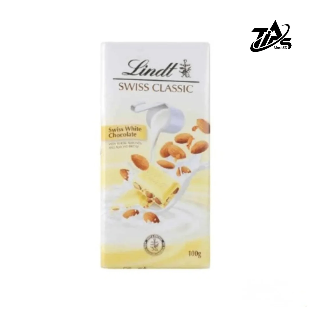 Lindt Swiss White Chocolate Whole Almonds And Almond Brittle, 100gm