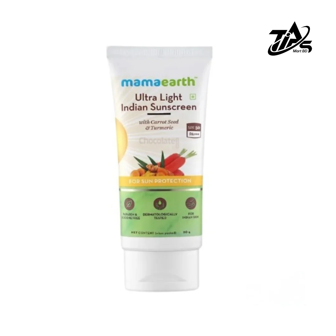 Mamaearth Ultra Light Sunscreen with Carrot Seed Turmeric SPF 50 PA+++, 80gm