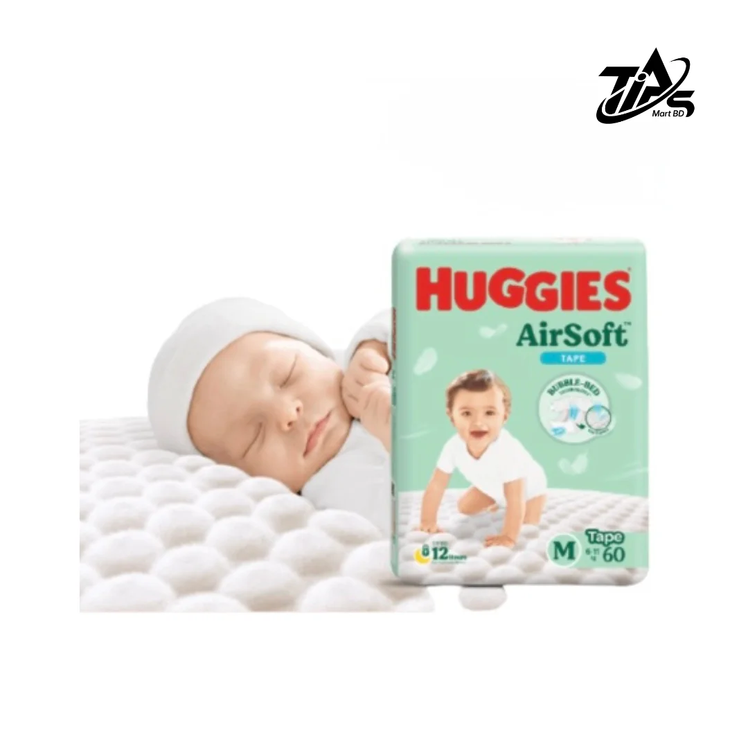 Huggies AirSoft Tape M Belts System, 60pcs pack, Nappy Size: 6 to 11 kg