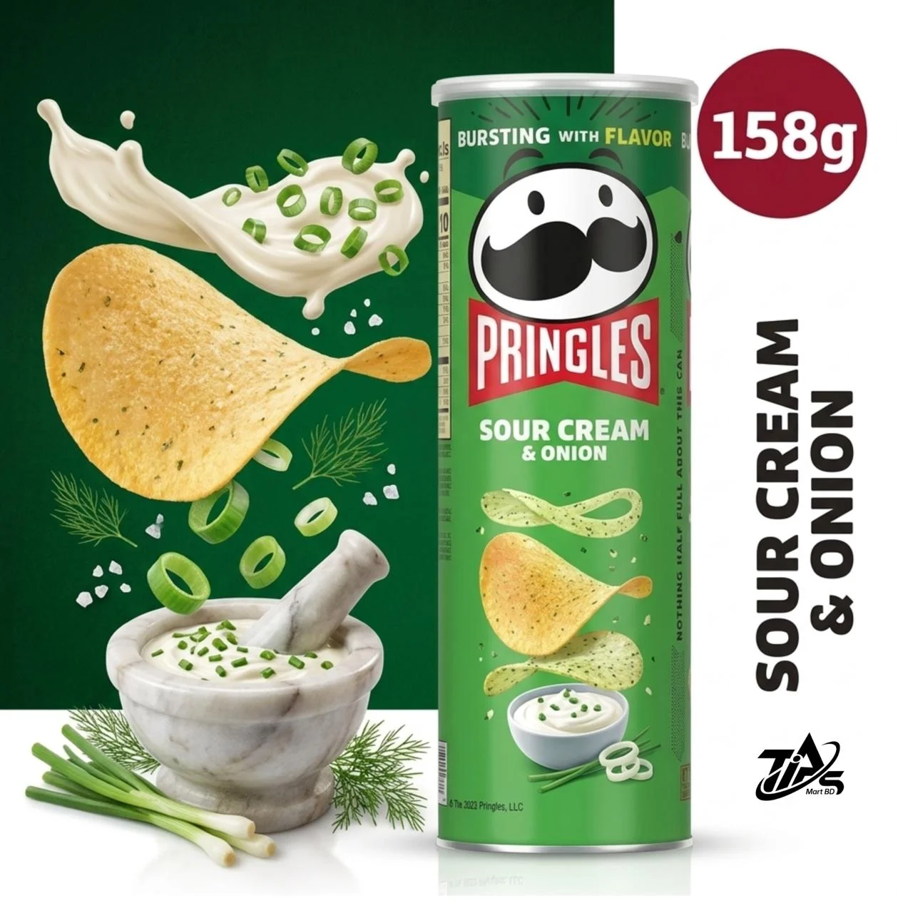 Pringles Sour Cream & Onion, 158g image 2