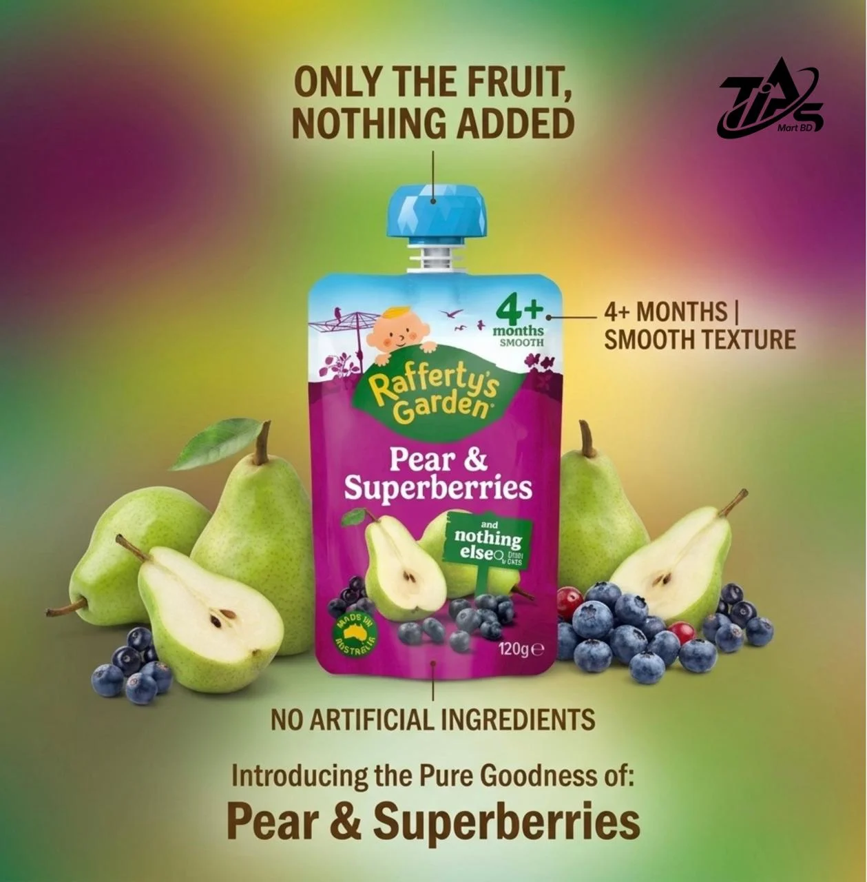 Rafferty's Garden Pear & Superberries Baby Food Pouch 4+ Months, 120g image 2