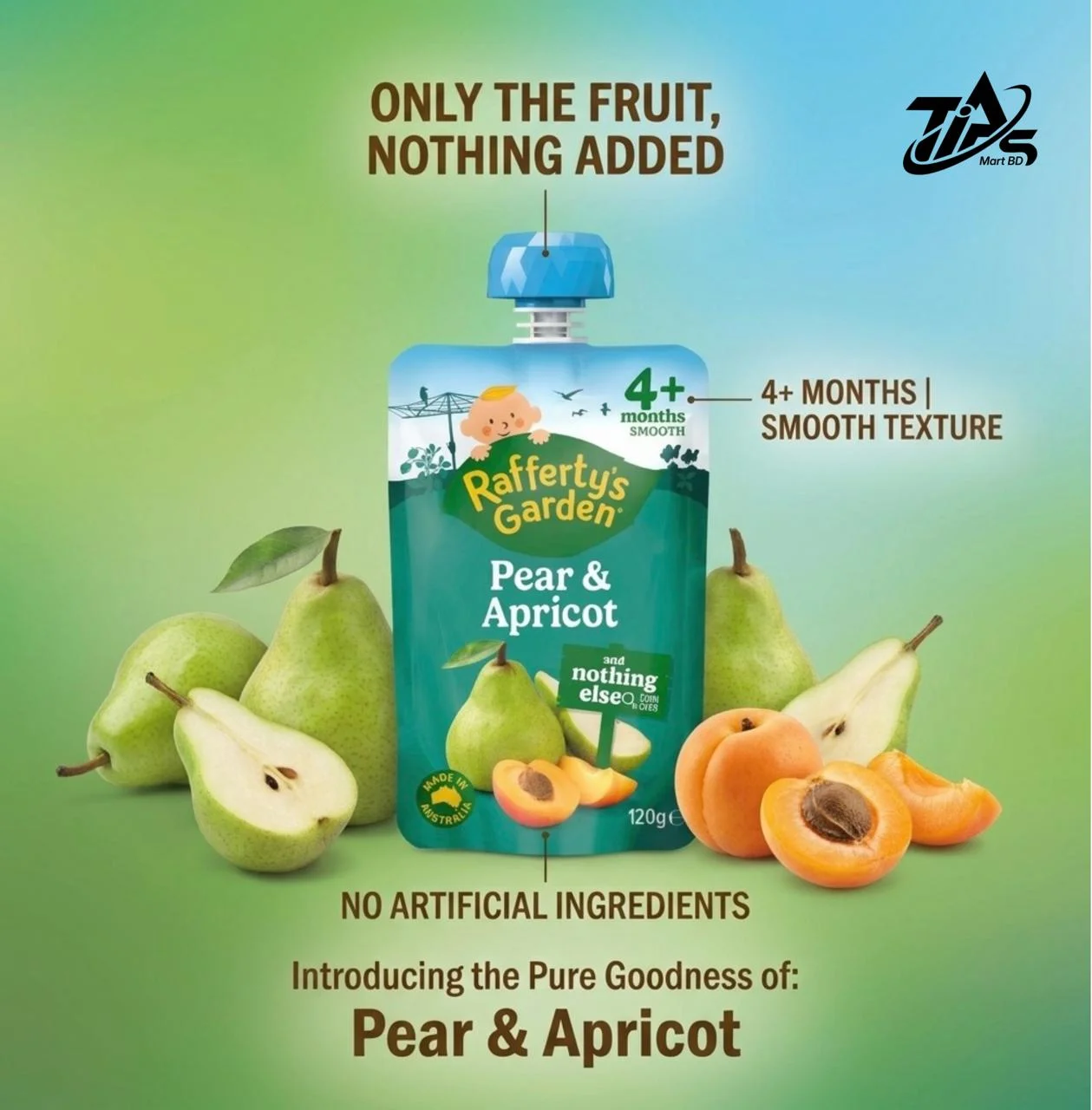 Rafferty's Garden Pear & Apricot & Nothing Else Baby Food Pouch 4+ Months, 120g image 2