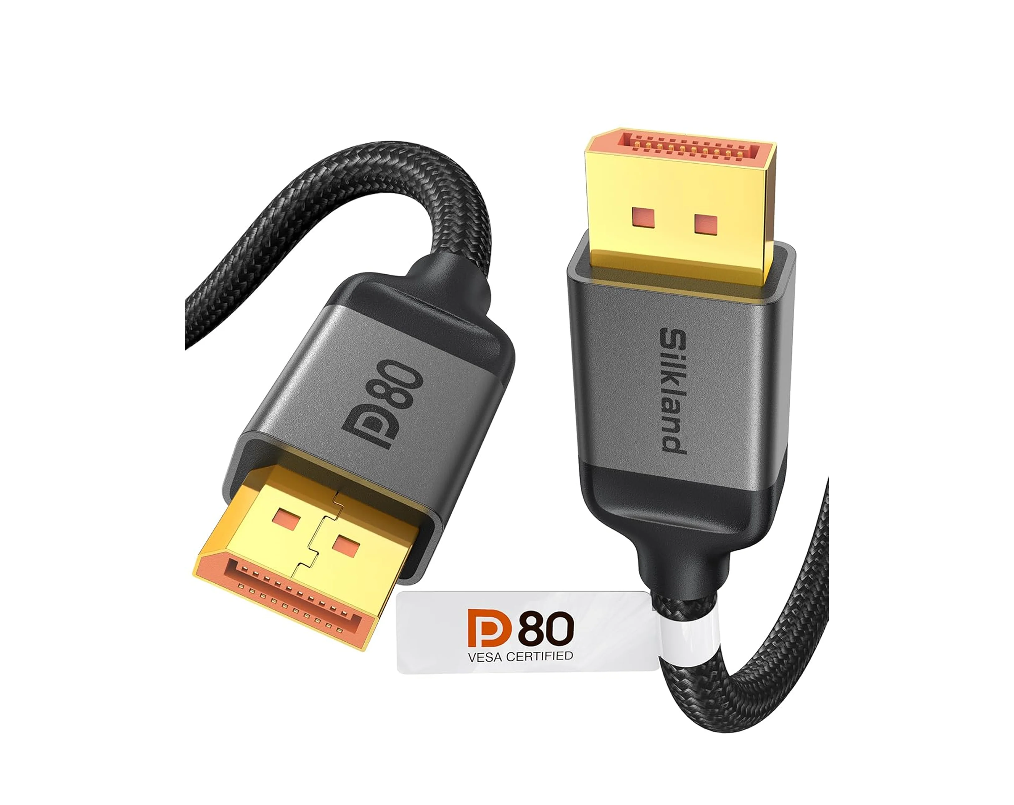 Silkland 80Gbps Short DisplayPort 2.1 Cable 1.6FT [VESA Certified]