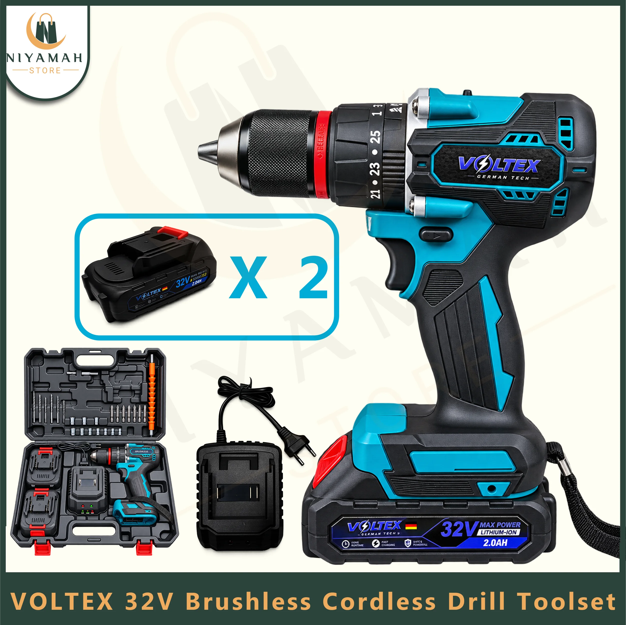 VOLTEX 32V Brushless Cordless Drill Tools Set