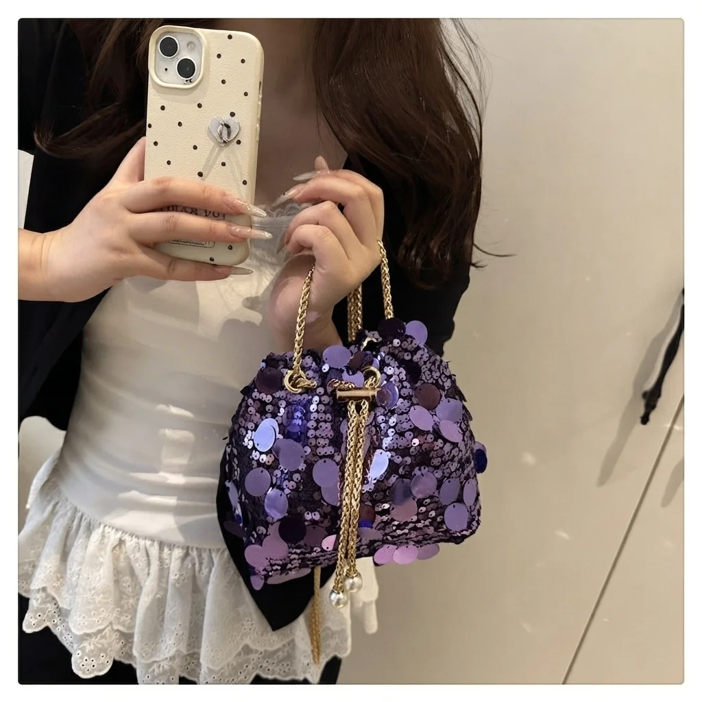 Sparkly Sequin Drawstring Bucket Bags image 3