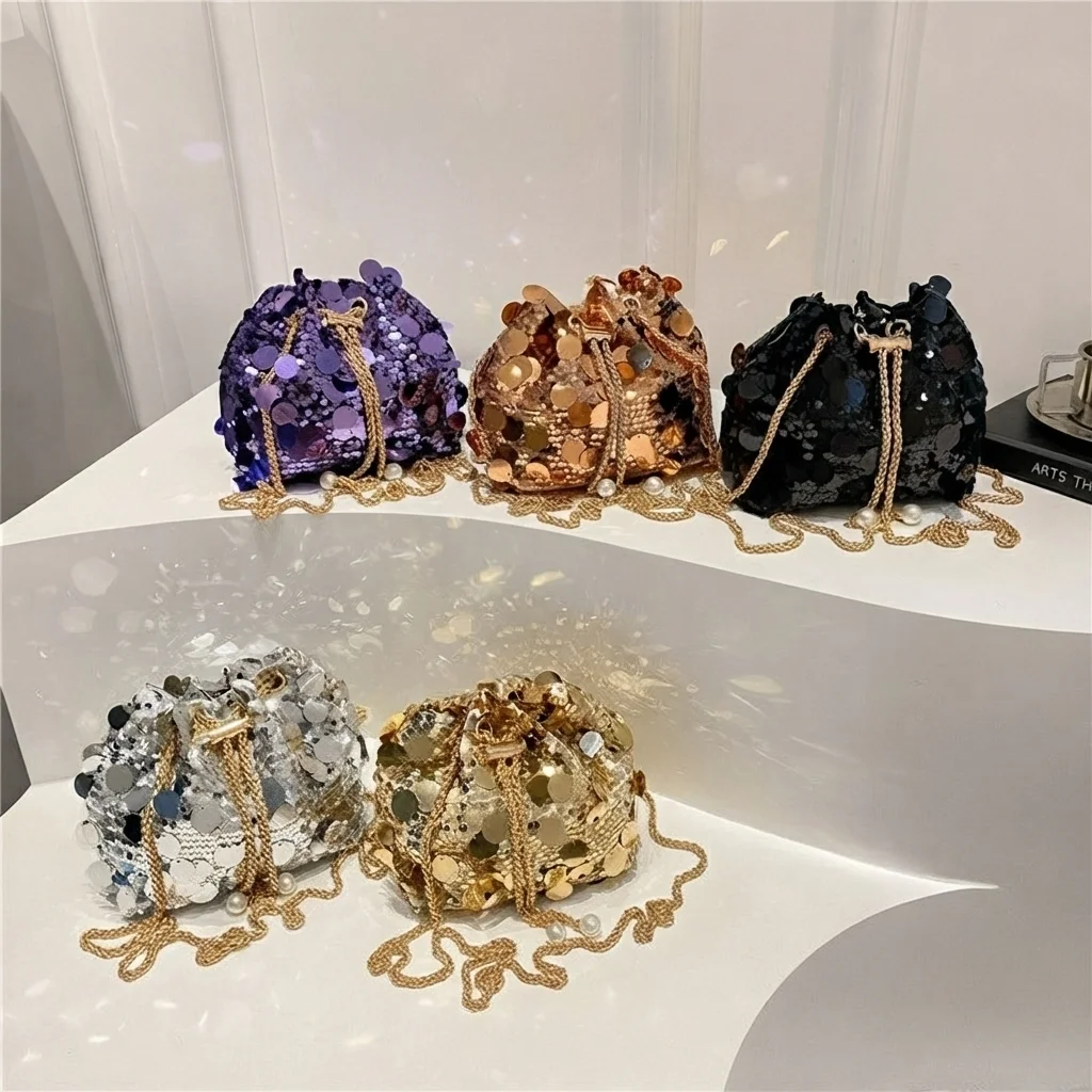 Sparkly Sequin Drawstring Bucket Bags image 1