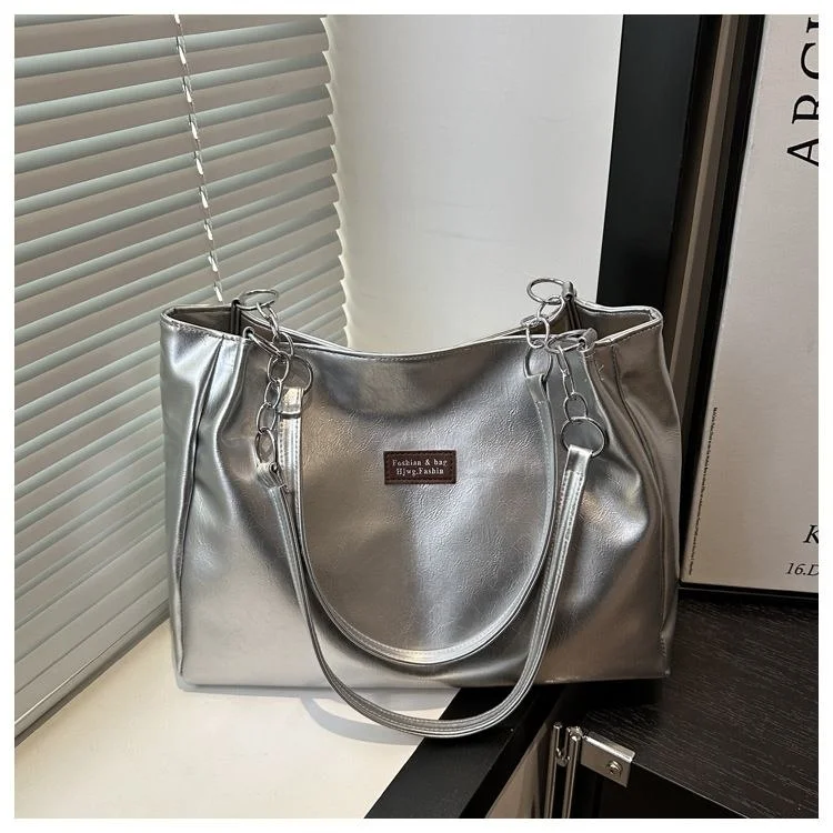 Women's Glossy PU Leather Tote Shoulder Bag with Cute Bear Charm image 4