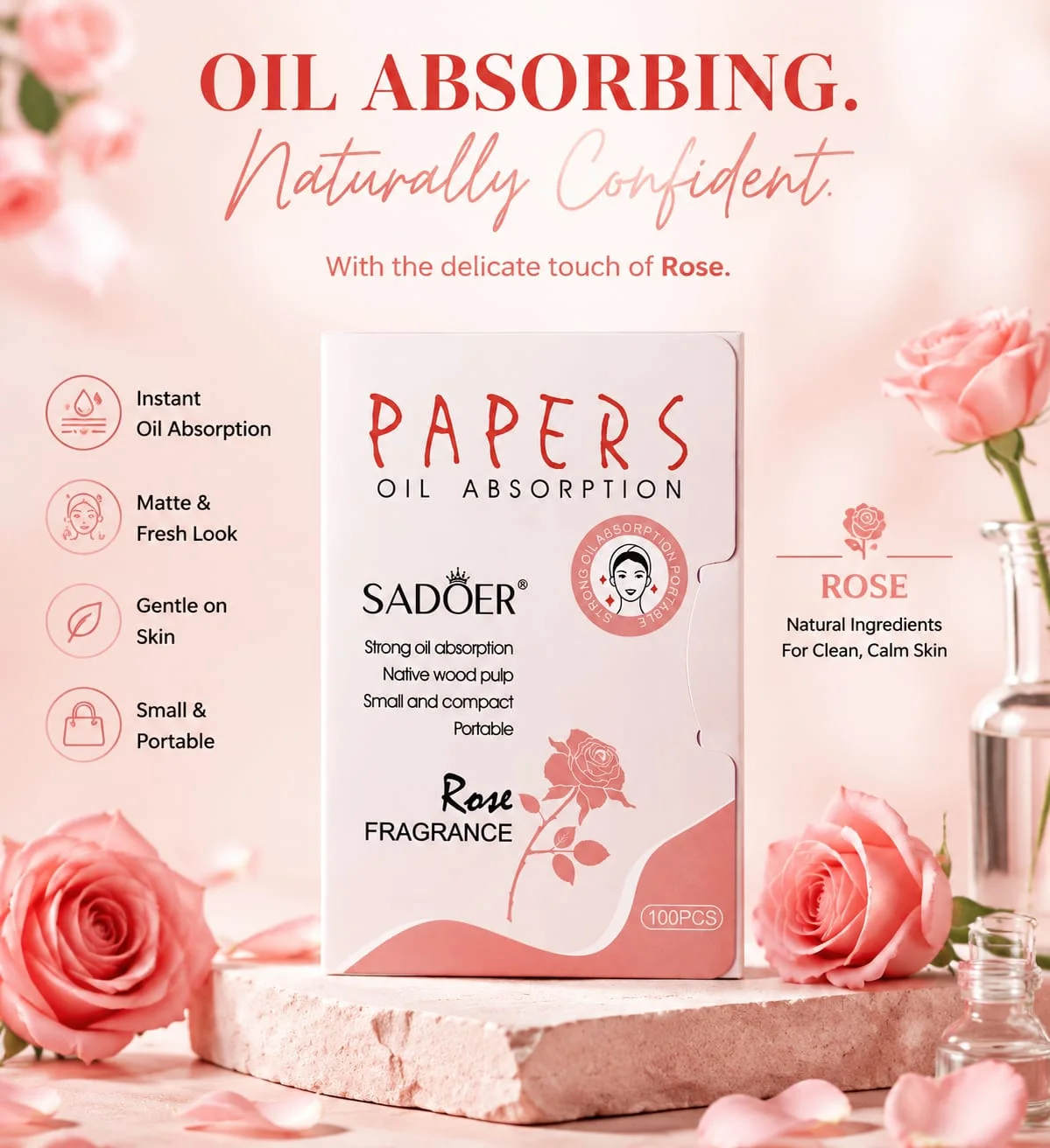 SADOER Facial Oil Absorption Napkins – Matte & Fresh Look (Green Tea / Lavender / Rose) image 4