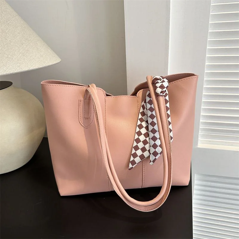 Women's Minimalist PU Leather Tote Bag with Scarf image 5