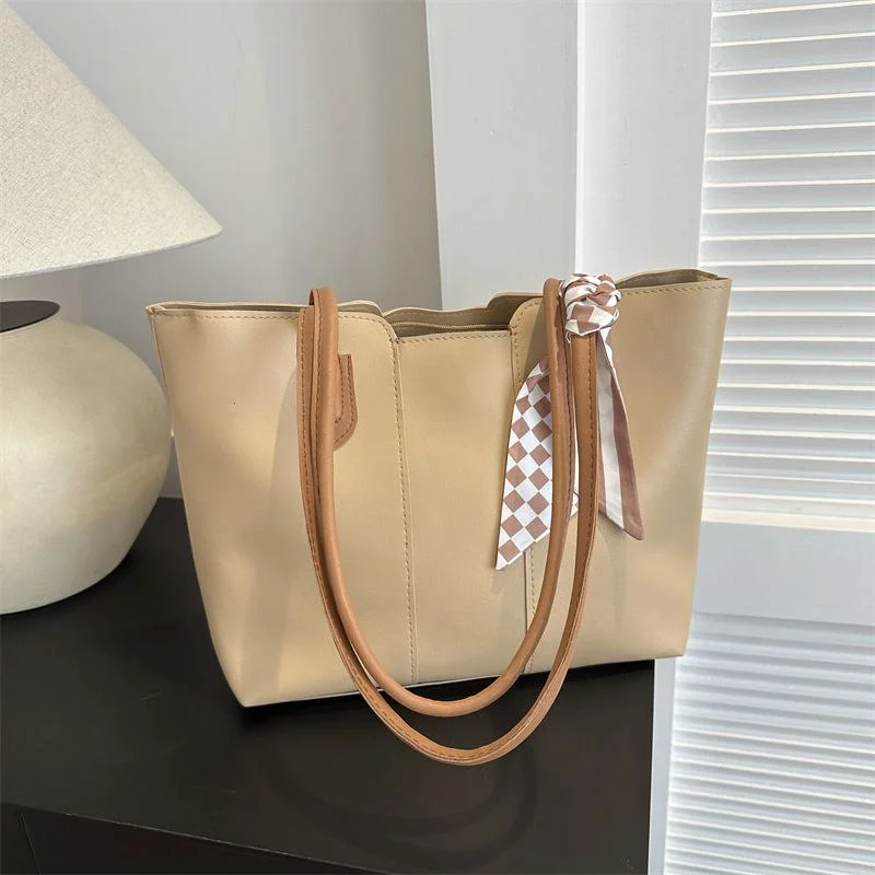 Women's Minimalist PU Leather Tote Bag with Scarf image 6