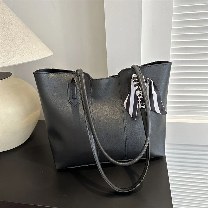Women's Minimalist PU Leather Tote Bag with Scarf image 7
