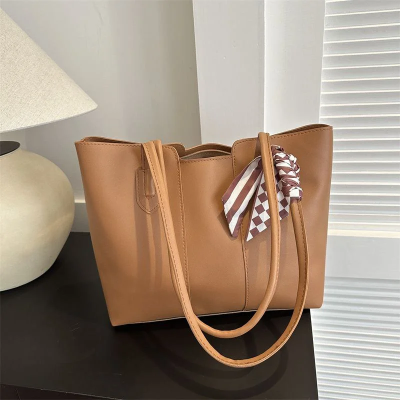Women's Minimalist PU Leather Tote Bag with Scarf image 8