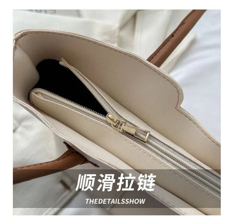 Women's Minimalist PU Leather Tote Bag with Scarf image 3