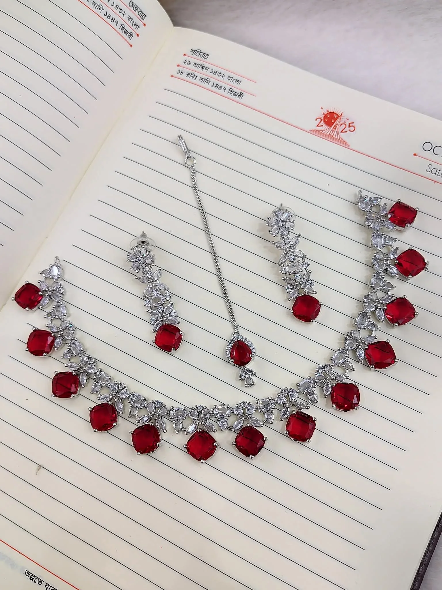 Premium American Diamond Necklace Set with Earrings & Maang Tikka