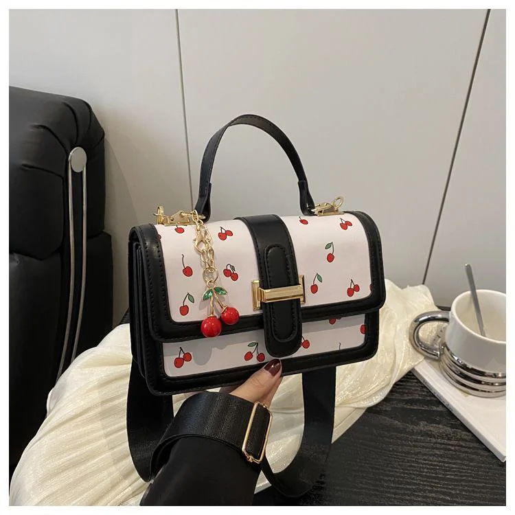 Cherry-Print Satchel Handbag with Matching Trim and Charm image 4