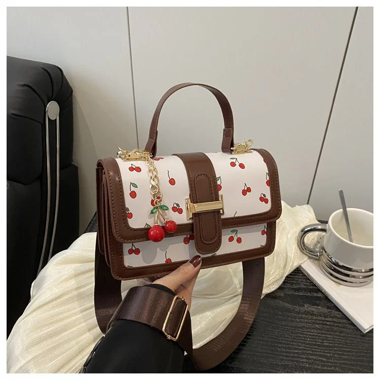 Cherry-Print Satchel Handbag with Matching Trim and Charm image 3
