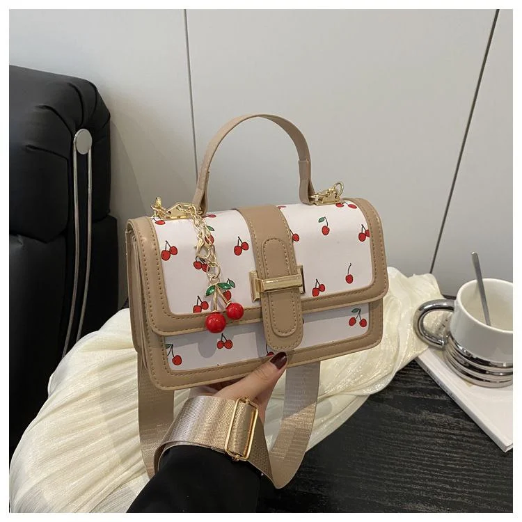 Cherry-Print Satchel Handbag with Matching Trim and Charm image 5