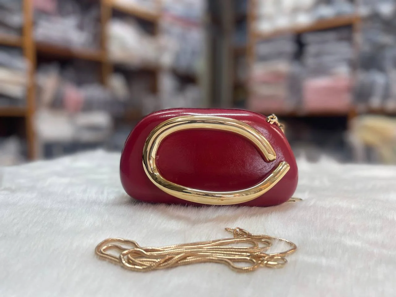 Modern Oval Clutch with Statement Gold-Tone Handle image 2