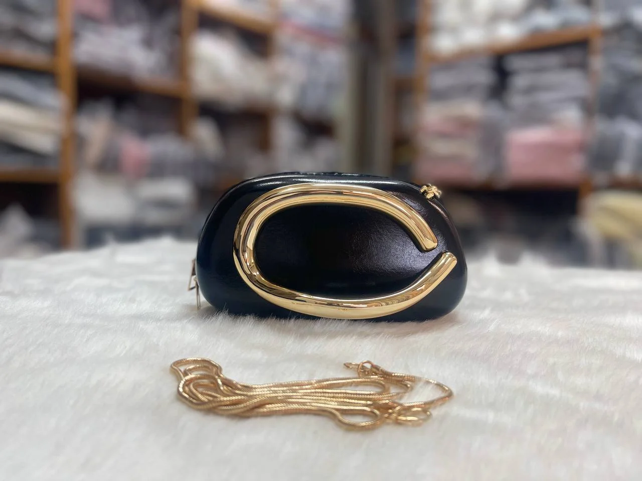 Modern Oval Clutch with Statement Gold-Tone Handle image 3