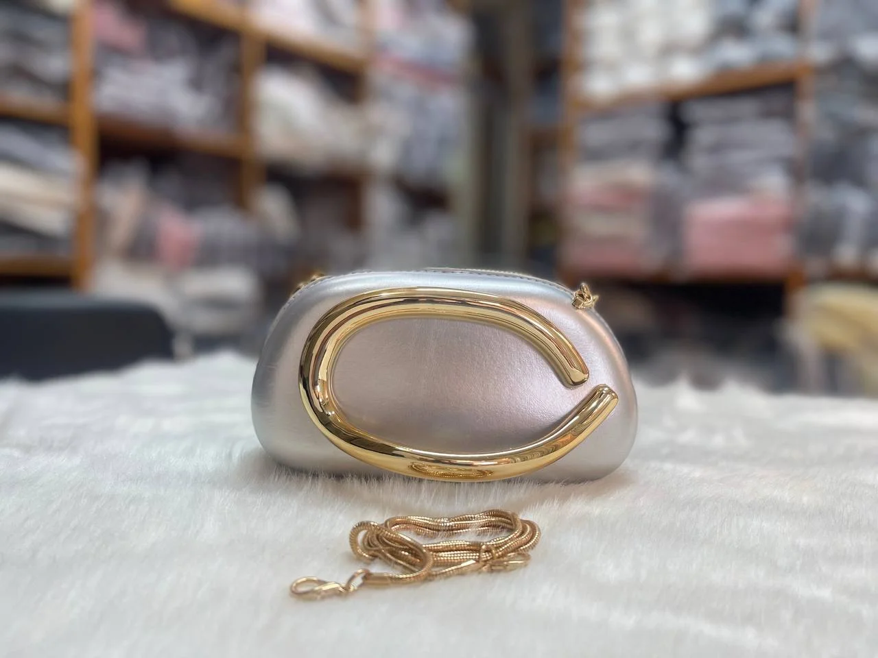 Modern Oval Clutch with Statement Gold-Tone Handle image 4