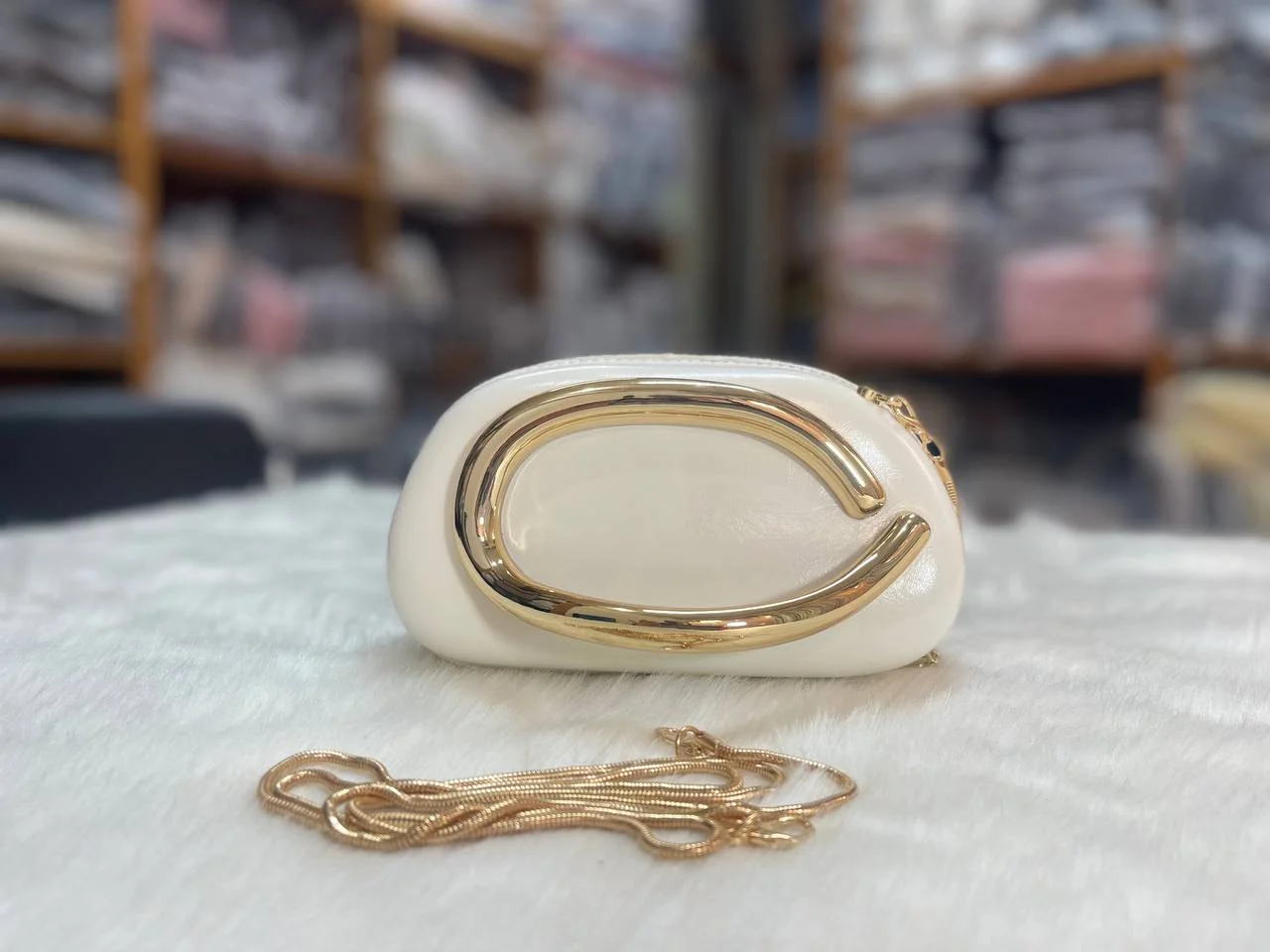 Modern Oval Clutch with Statement Gold-Tone Handle image 6