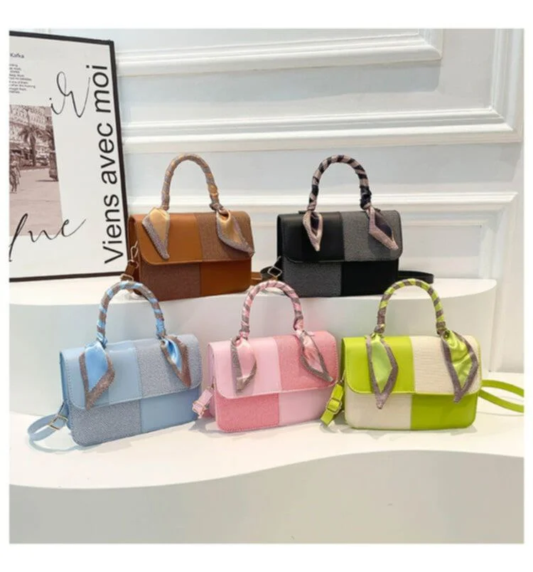 Chic Color-Block Satchel with Scarf-Wrapped Handle