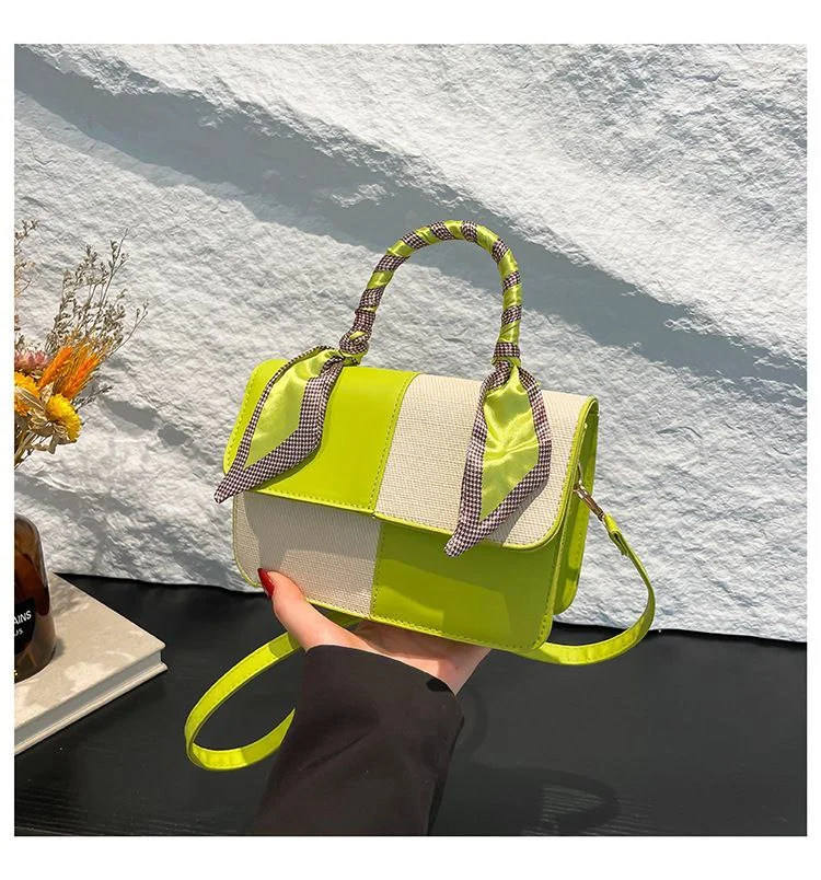 Chic Color-Block Satchel with Scarf-Wrapped Handle image 3