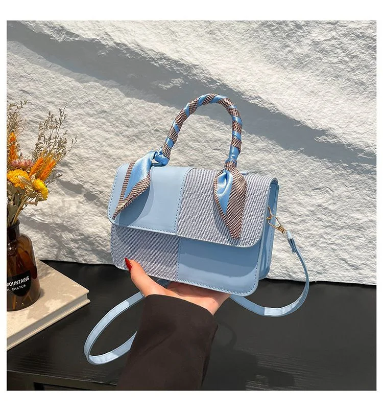 Chic Color-Block Satchel with Scarf-Wrapped Handle image 4