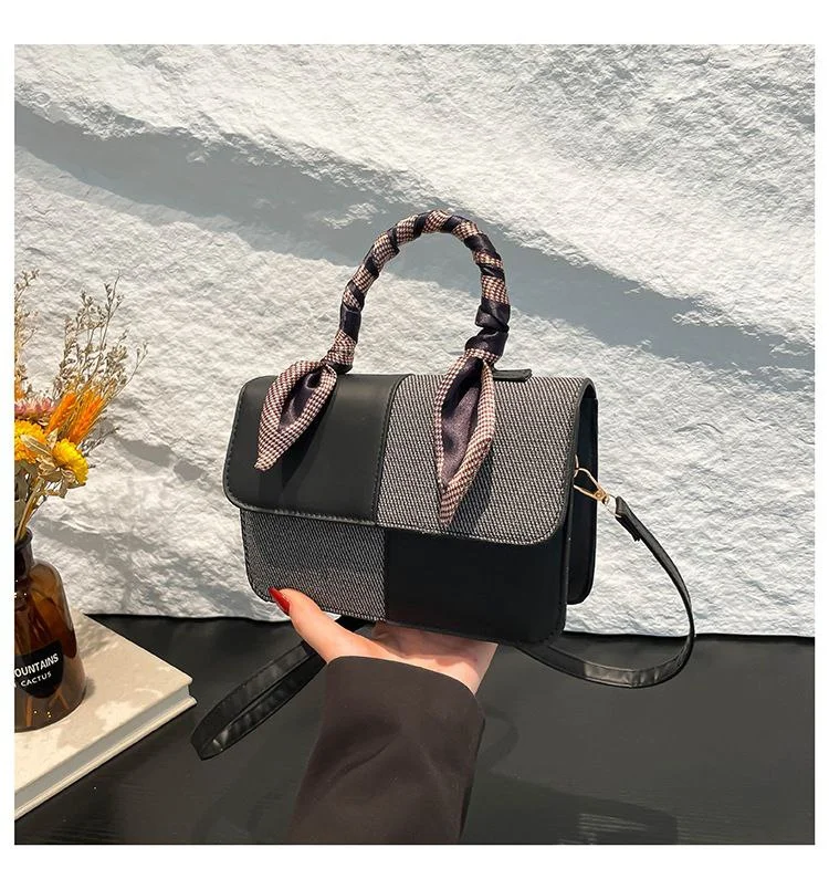 Chic Color-Block Satchel with Scarf-Wrapped Handle image 7