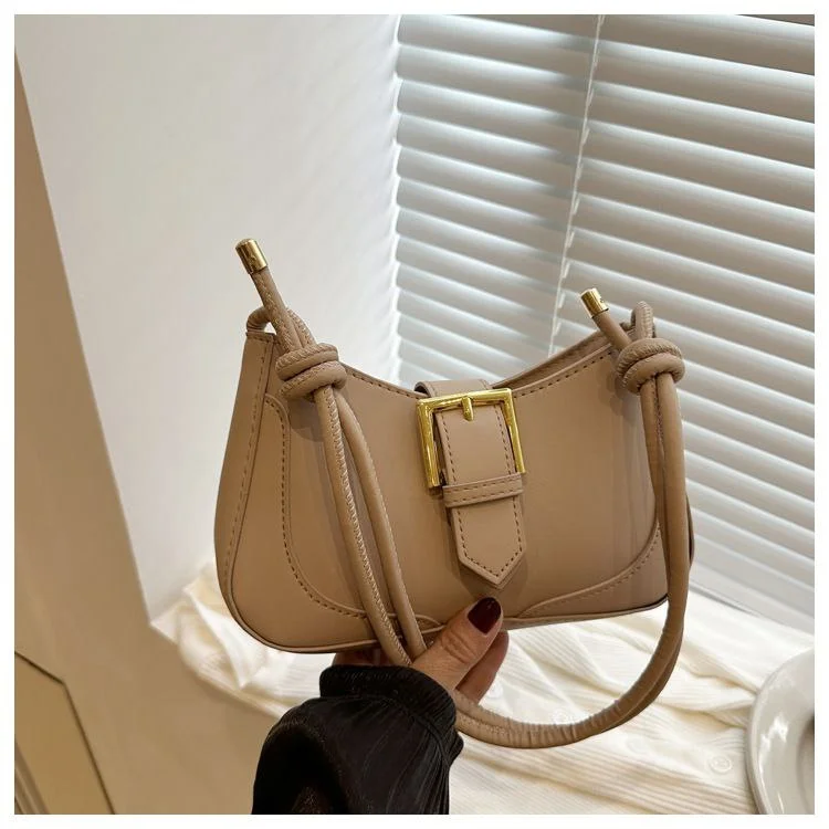 Minimalist Buckle-Detail Shoulder Bag with Knotted Strap image 4
