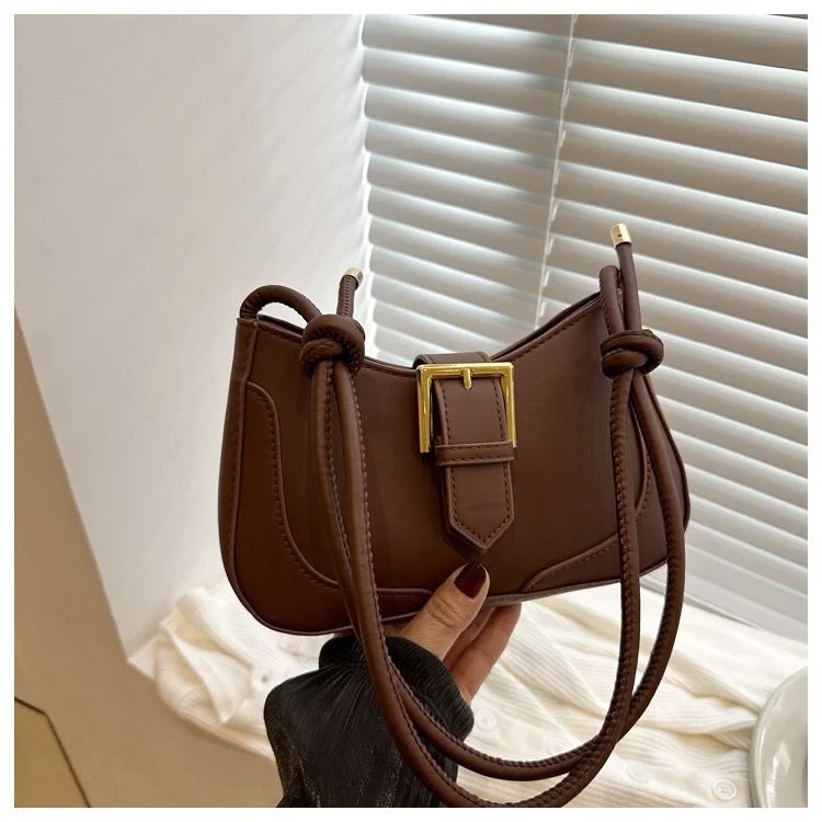Minimalist Buckle-Detail Shoulder Bag with Knotted Strap image 3