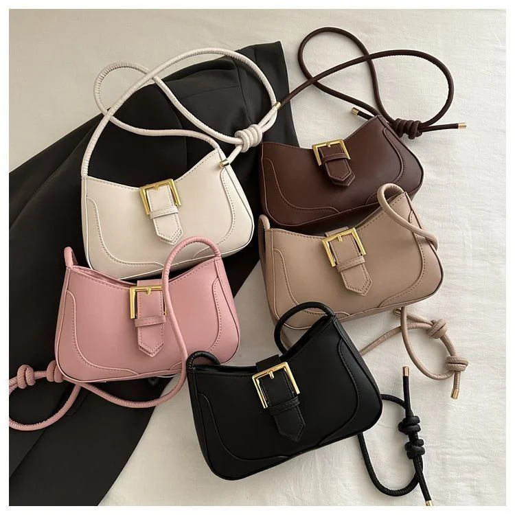 Minimalist Buckle-Detail Shoulder Bag with Knotted Strap