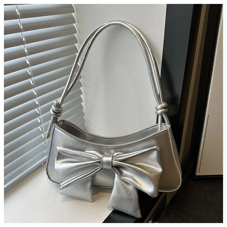 Chic Handbag with Silver Bow Detail image 3