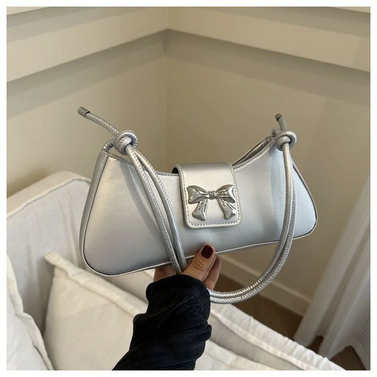 Chic Shoulder Bag with Silver Bow Detail image 2