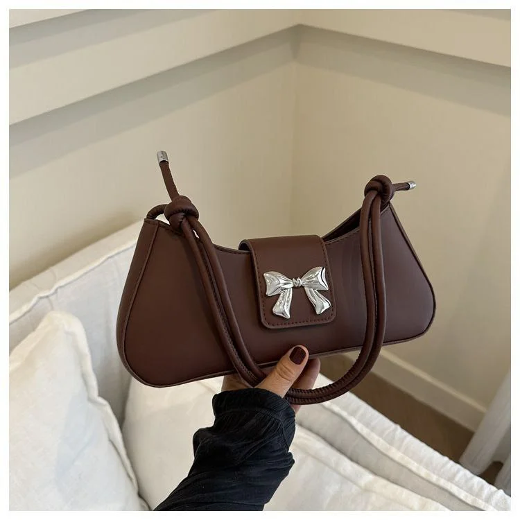 Chic Shoulder Bag with Silver Bow Detail
