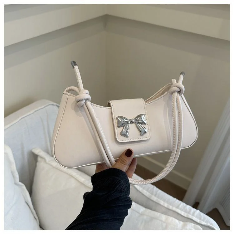 Chic Shoulder Bag with Silver Bow Detail image 6