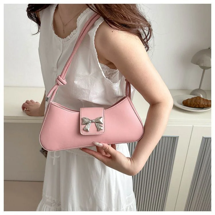 Chic Shoulder Bag with Silver Bow Detail image 3