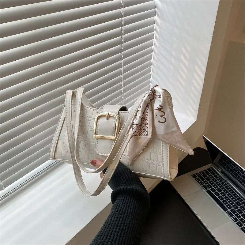 Elegant Buckle Shoulder Bag with Scarf for Women image 4