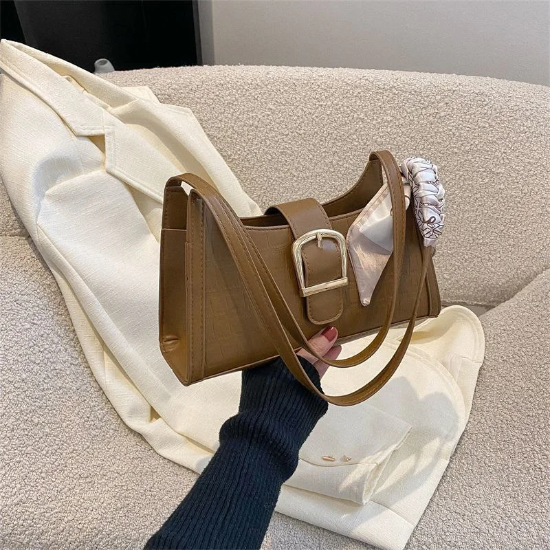 Elegant Buckle Shoulder Bag with Scarf for Women image 5